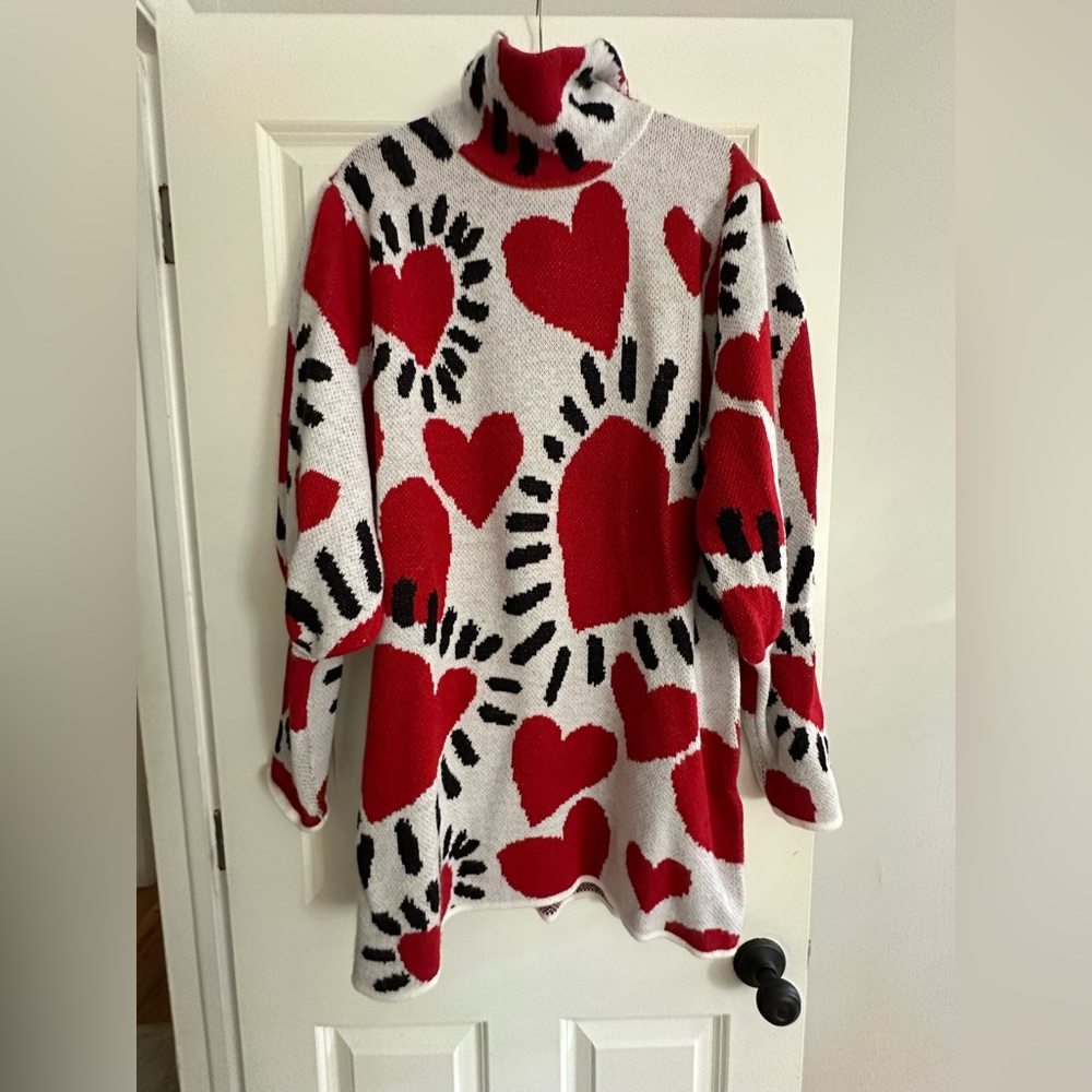 Farm Rio White Hearts Sweater Dress